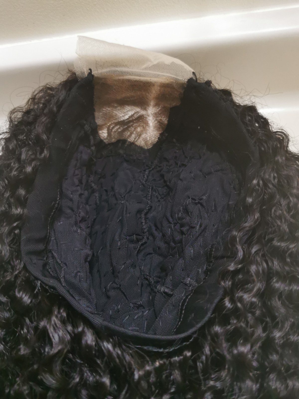 Quality Natural Black Jerry Curly Human Hair Glueless Closure Wig 24″ Handmade