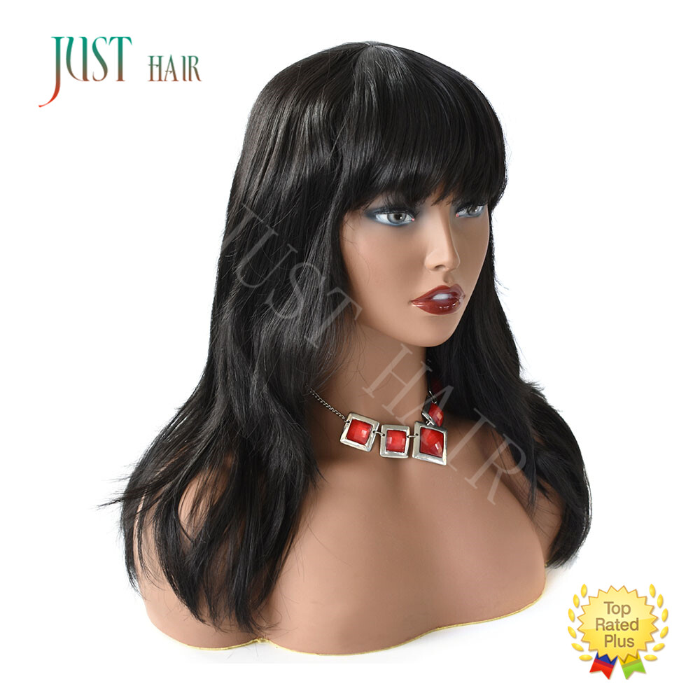 US Natural Black Women Wigs with Bangs Wave Wavy None Lace Front Full Cap Hair