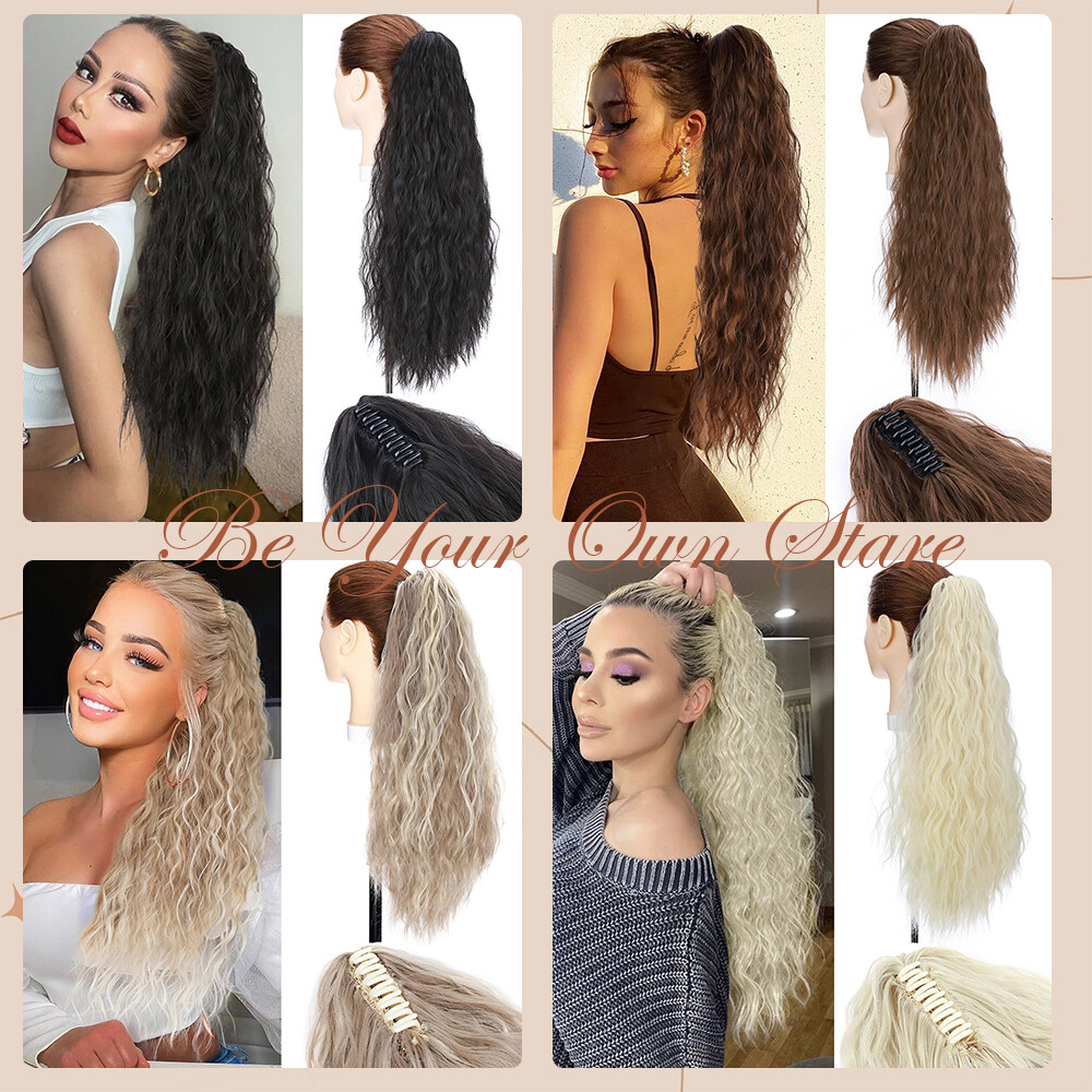 Long Thick Deep Curly Wavy Ponytails Synthetic Claw Clip-In Hair Extension Black