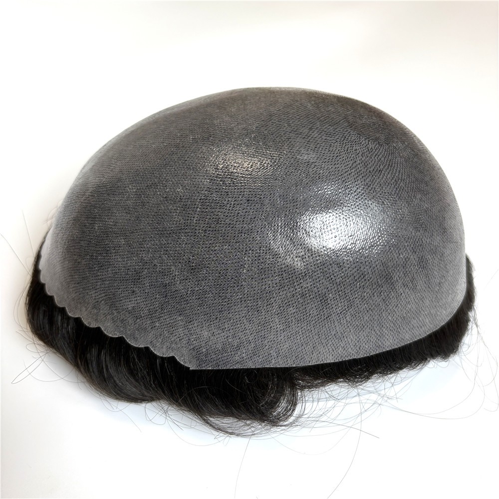 Human Hair Replacement System Unit System 0.12mm Poly Skin Toupee Durable Mens