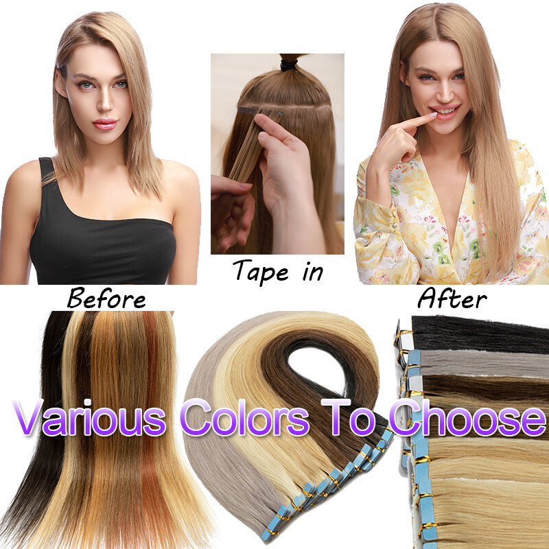 Invisible Tape In Remy Human Hair Extensions Skin Weft Balayage Full Head 150g