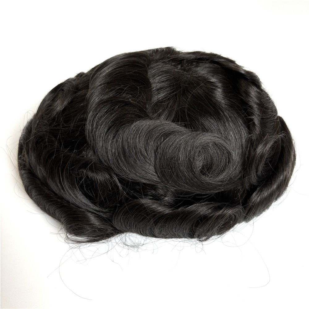 Men’s Human Hair Toupee Hairpiece Poly Gauze Hair System Replacement Black Wigs