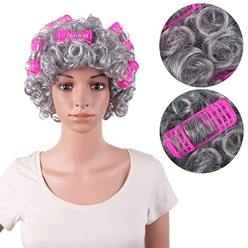 4 Inch/11 cm Curly Grandmother Hair Elderly Costume Granny wig With Hair Roll…