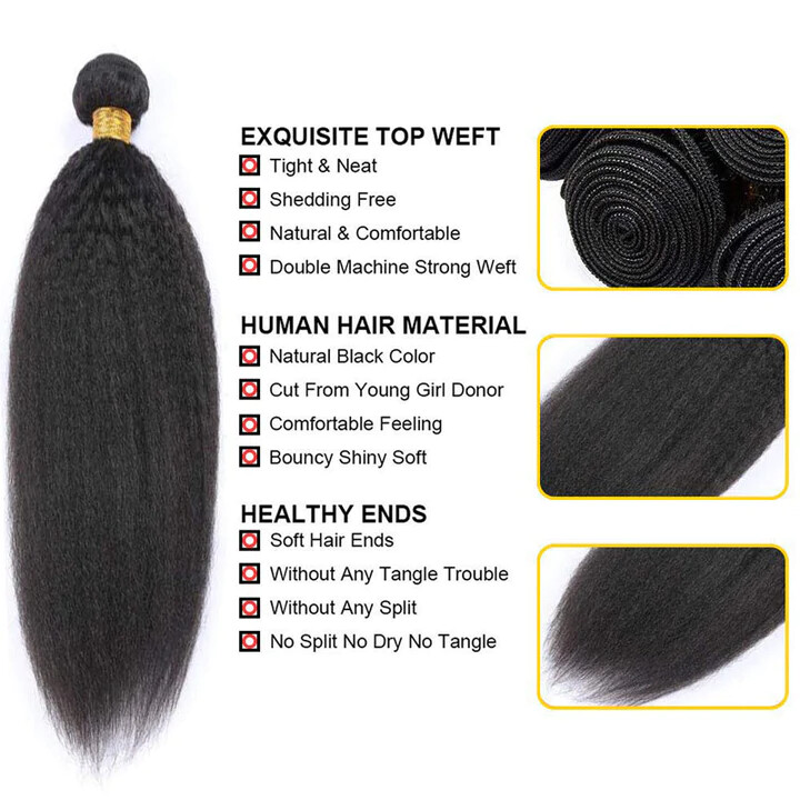10A Mink Kinky Straig Brazilian Virgin Remy Human Hair Extra Thick Natural Black