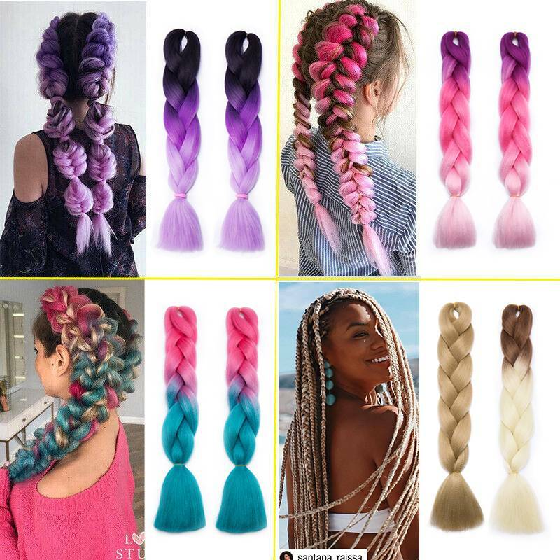 5Packs Synthetic Ombre Twist Box Braiding Jumbo Hair Extension For Human Rainbow