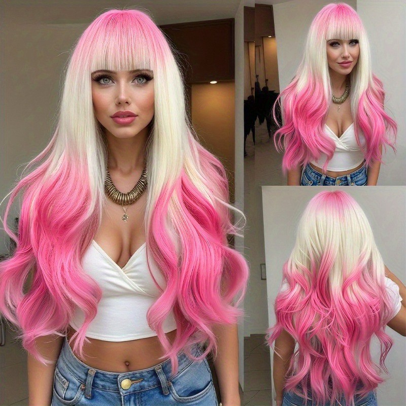 Long Wavy Ombre Wig Bangs Heat Resistant Synthetic Hair Party/Cosplay/Halloween