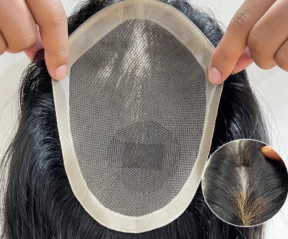 Mens Toupee Hairpiece Fine Mono Hair System Replacement Poly Skin Around Men Wig