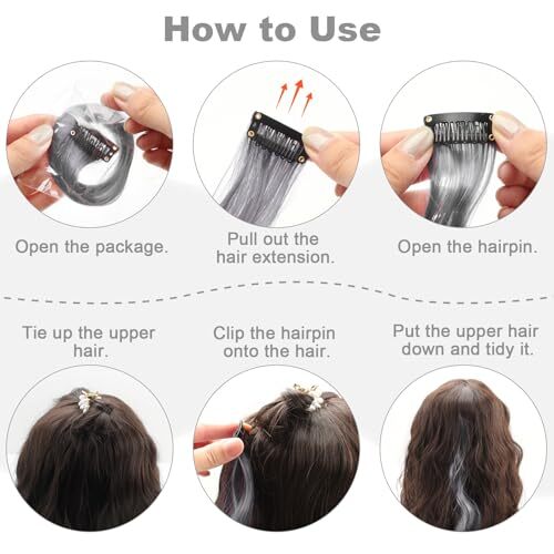 10 PCS Grey Hair Extensions, Curly Wavy Synthetic Hairpieces Clip 10 PCS-Grey