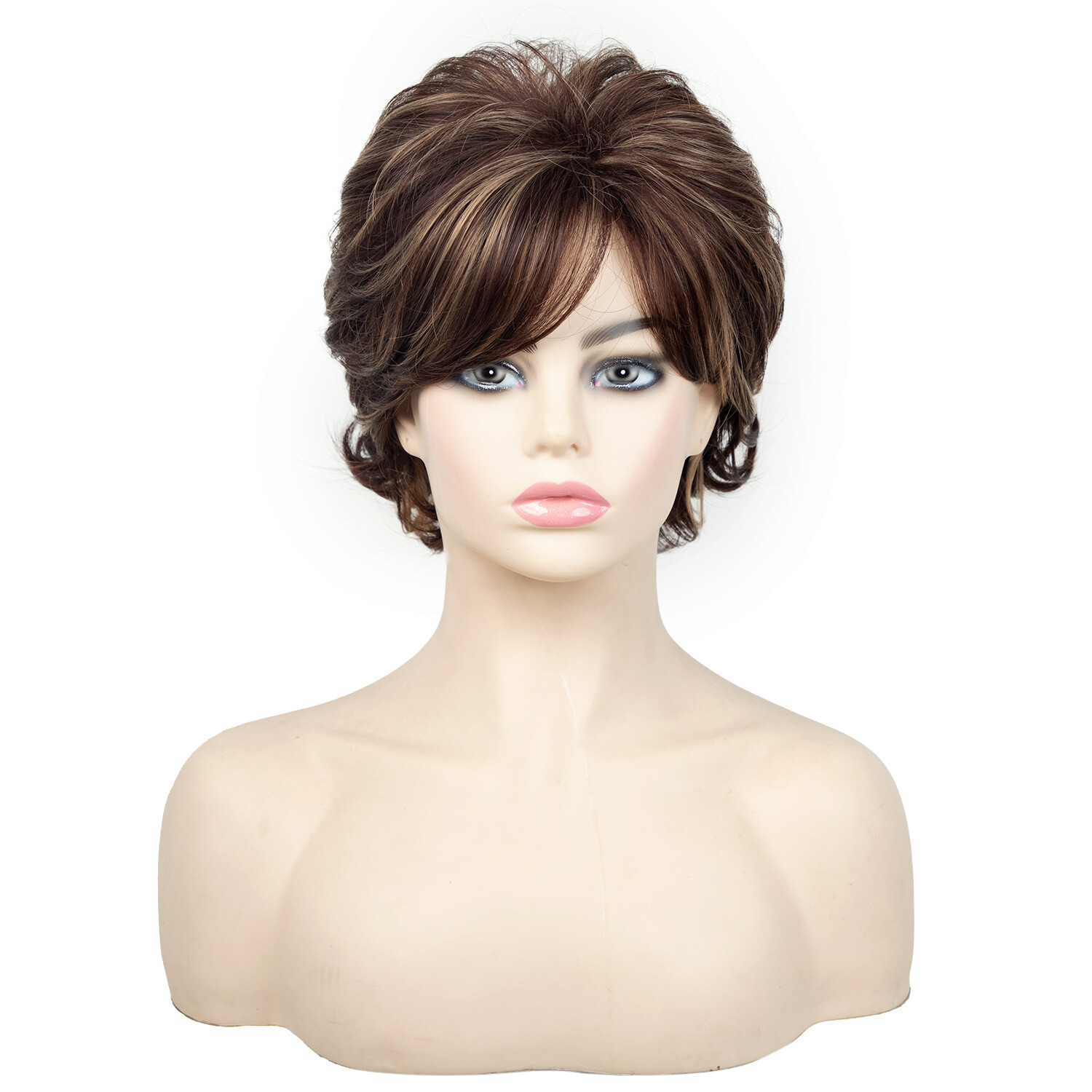 Short Hightlight Brown Wig Pixie Cut Wig for Fashion Women Party Daily Use