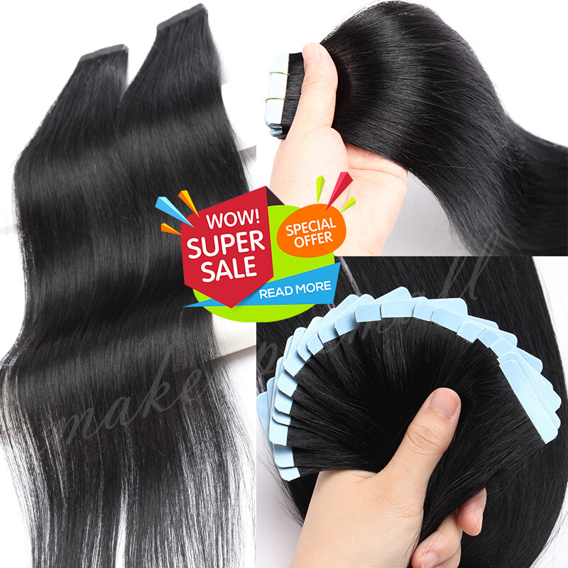 20-80PCS 50-200G Tape In Remy Human Hair Extensions Skin Weft Invisible Thick US