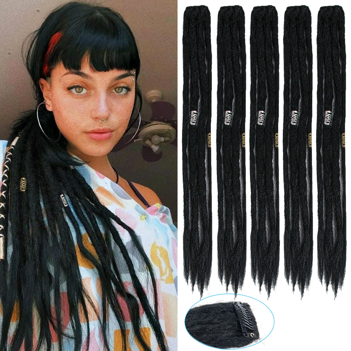 20Inch Clip in 4 Dreadlock Extension Synthetic Clip In Braid Dreads Hip Hop Locs