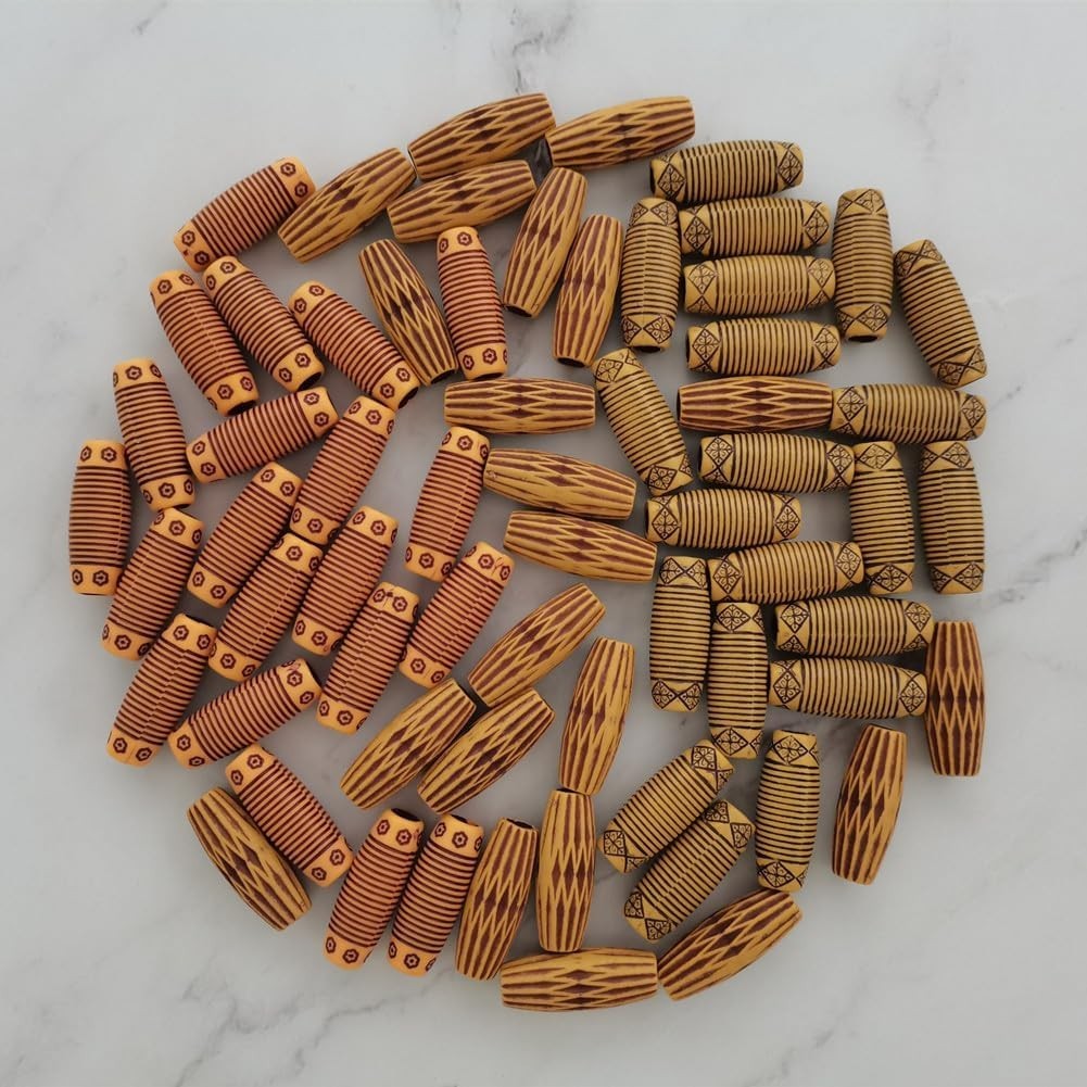 60PCS Dreadlocks Wood-Like Hair Jewelry Imitation Wood Long Tube Beads Plastic