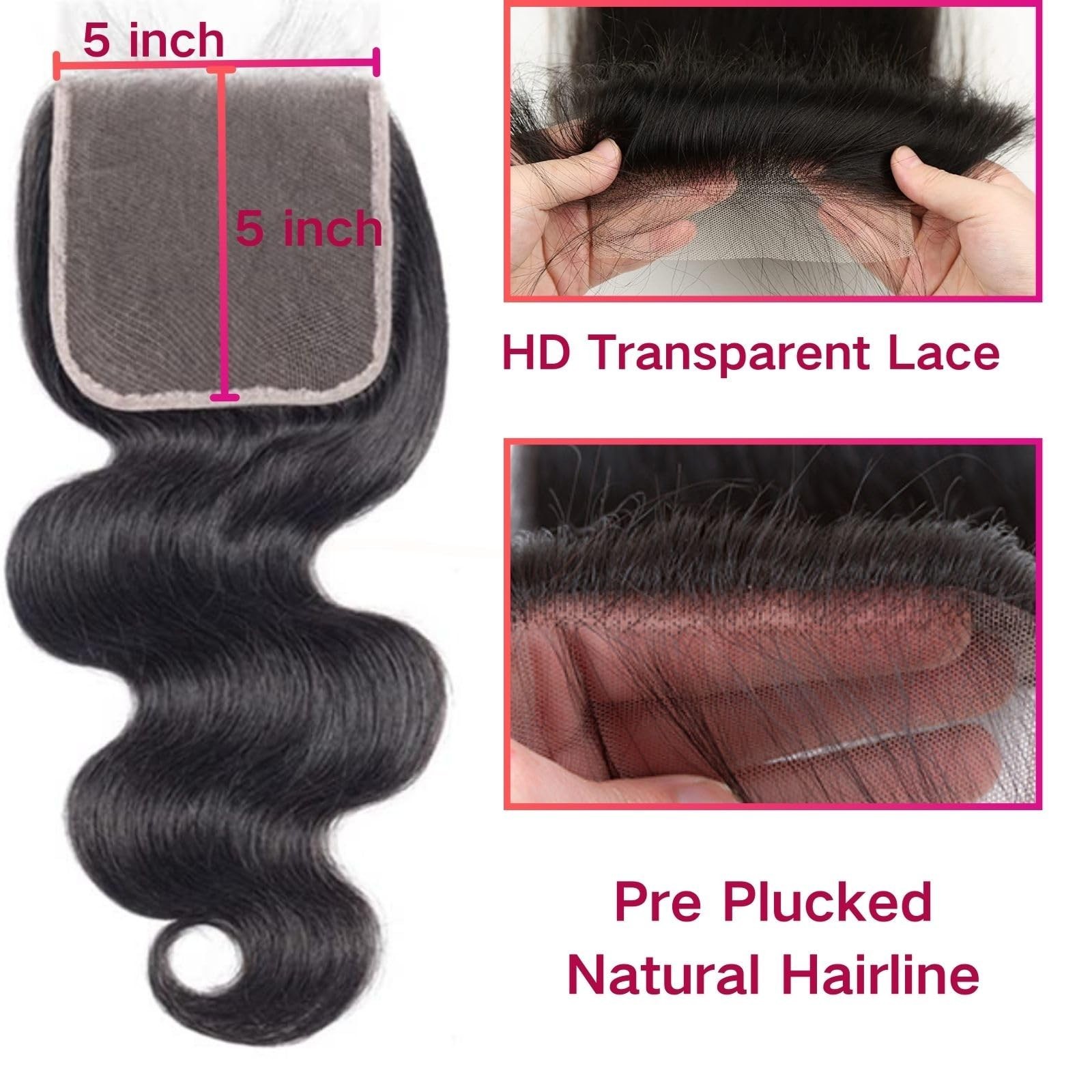 5×5 HD Lace Closure Body Wave Hair for Black Women, 12A Virgin Remy, 20 Inch
