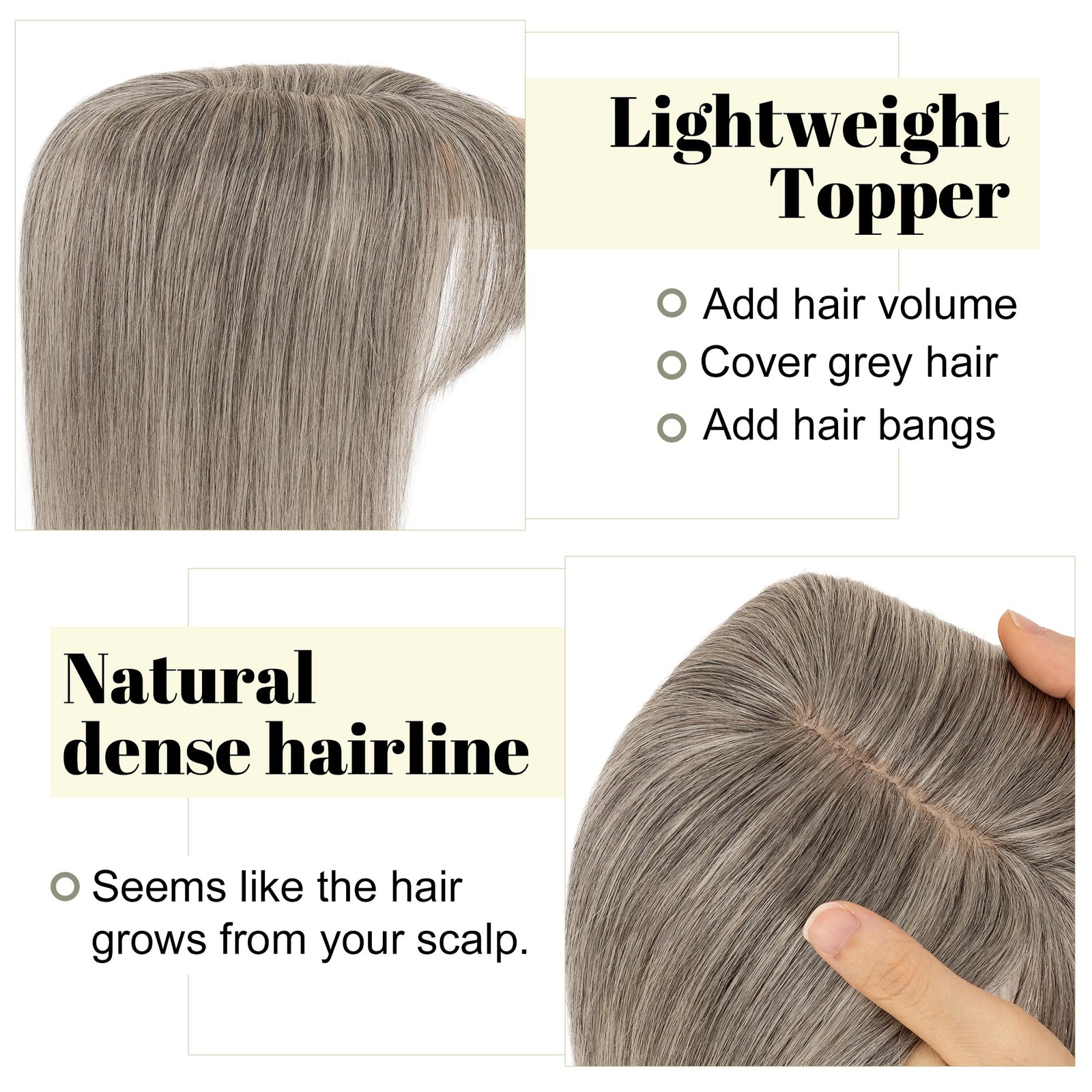 Sego Grey Hair Toppers For Women Real Human Hair Bangs Salt And Pepper Hair
