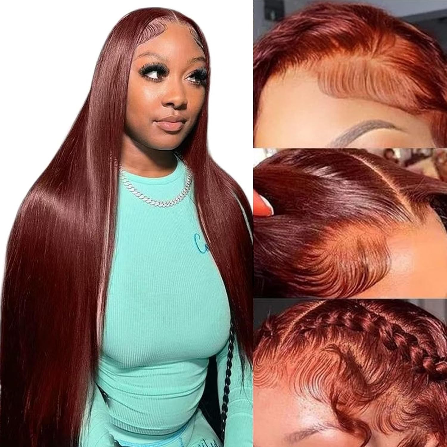 26inch Human Hair Straight Lace Front Wigs Reddish Brown 13×6 Inch Women’s Hair