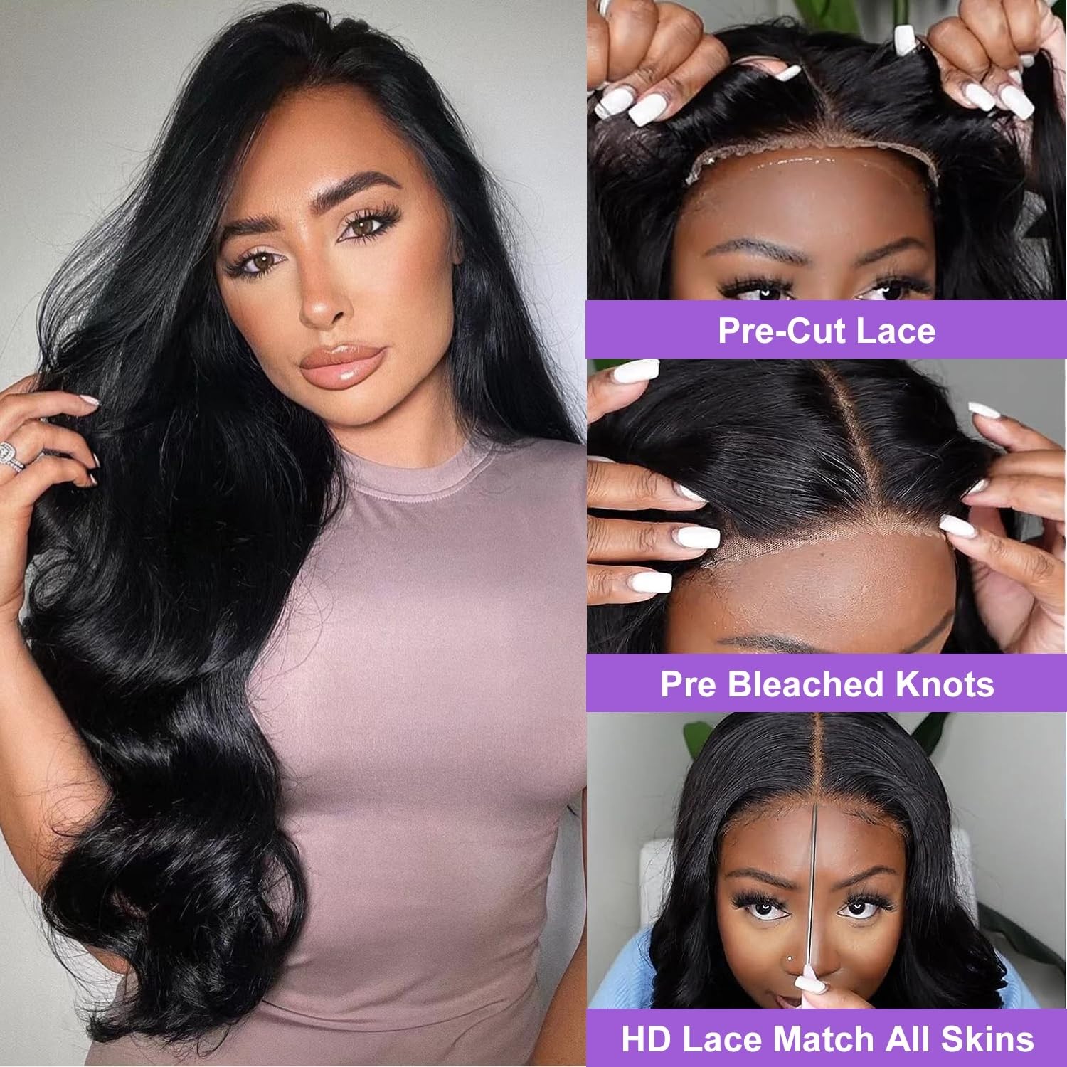 Glueless Human Hair Lace Front Wig 26 Inch Body Wave 180% Density Easy Wear