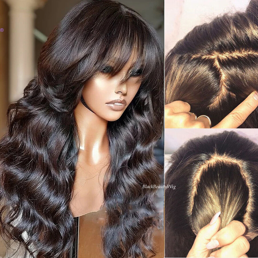 Body Wave 5×5 Silk Base Full Lace Human Hair Wig With Bangs Malaysian Human Hair