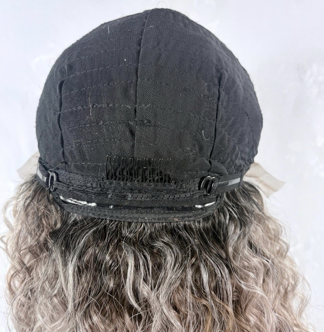 Daily WIG! Long big curly DR Mixed Ash Blonde shades HUMAN Hair Blend Lace Front