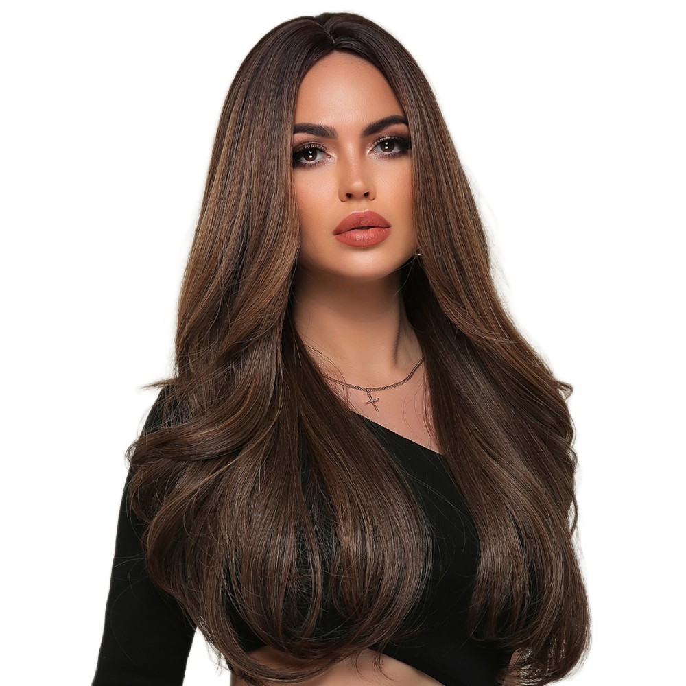 Mixed Brown Costume Wig Soft Long Wavy Synthetic Hair Heat Resistant