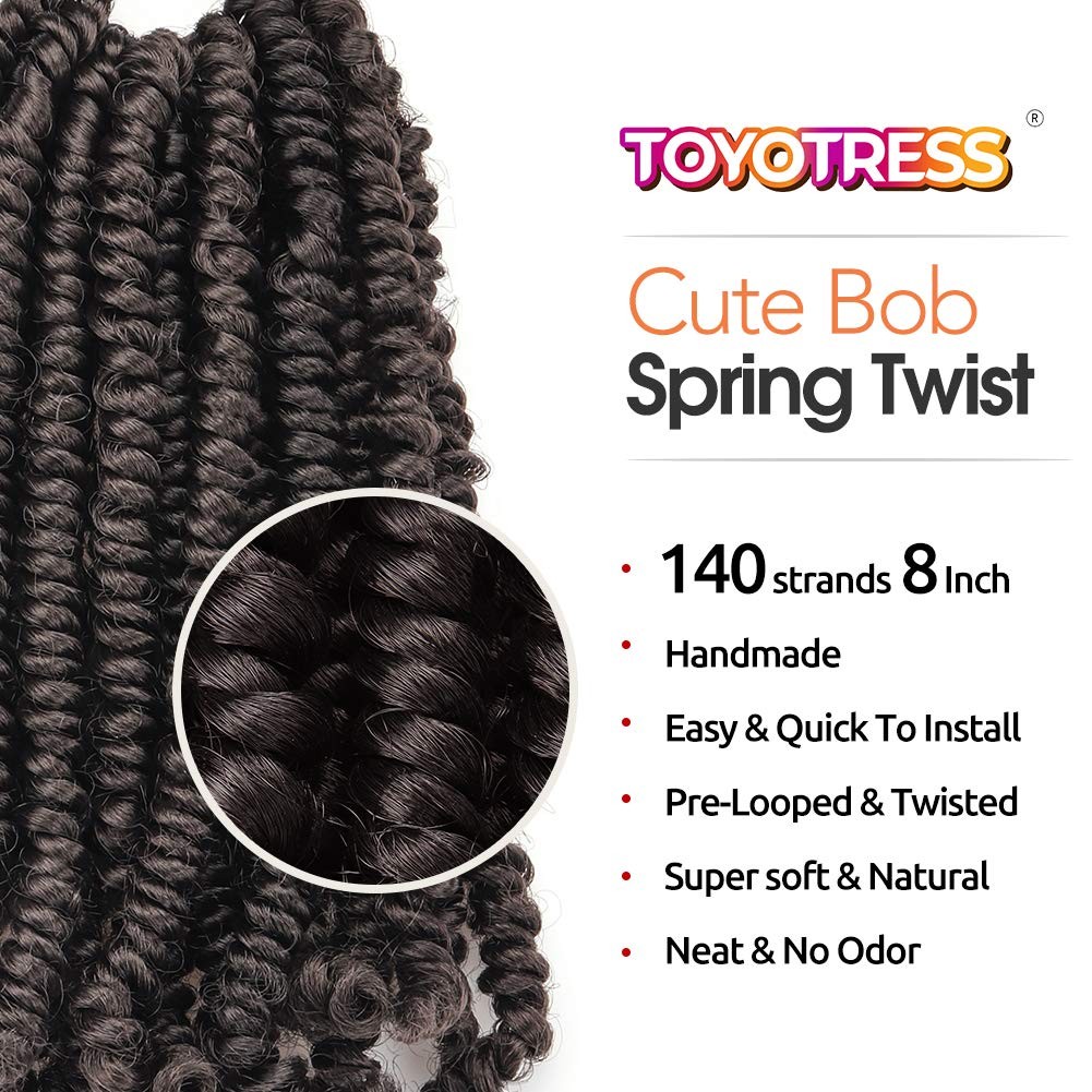 Toyotress Bob Spring Twist 6 Inch160 Strands Short Fluffy Twist Pre-Twisted