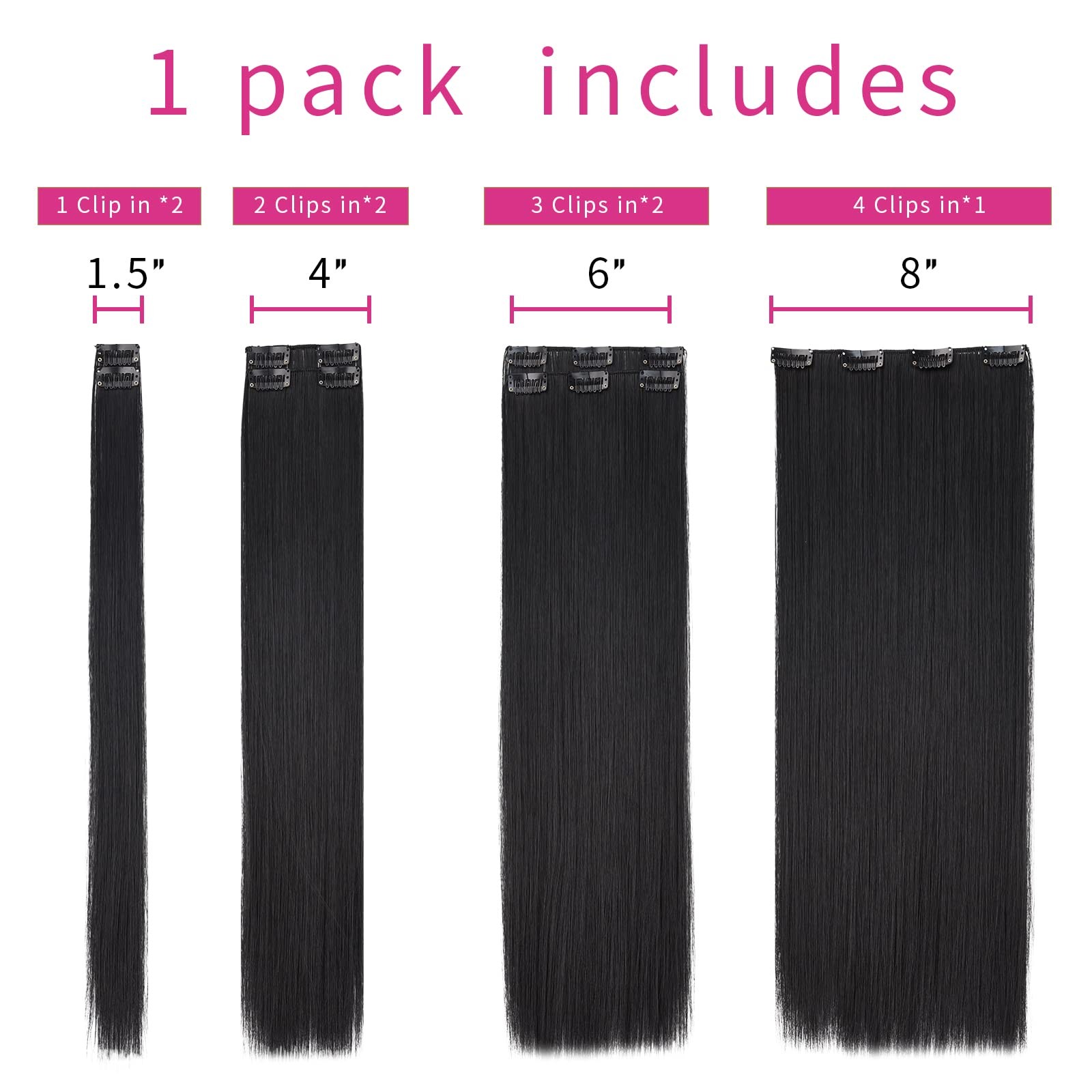 Black Hair Extension Straight Clip Hair Extensions 22″ 5 Oz Synthetic Cheap F…