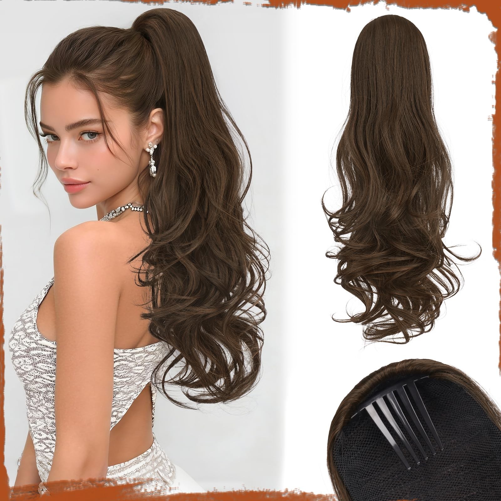 Drawstring Ponytail Extension for 24 Inch Comb Clip in Wavy Clip on Hairpiece…