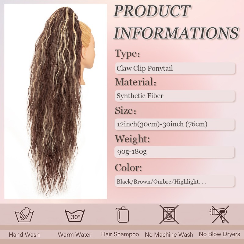 Real Fluffy Corn Wave Ponytail Claw Clip in Hair Extensions as Human Pony Tail