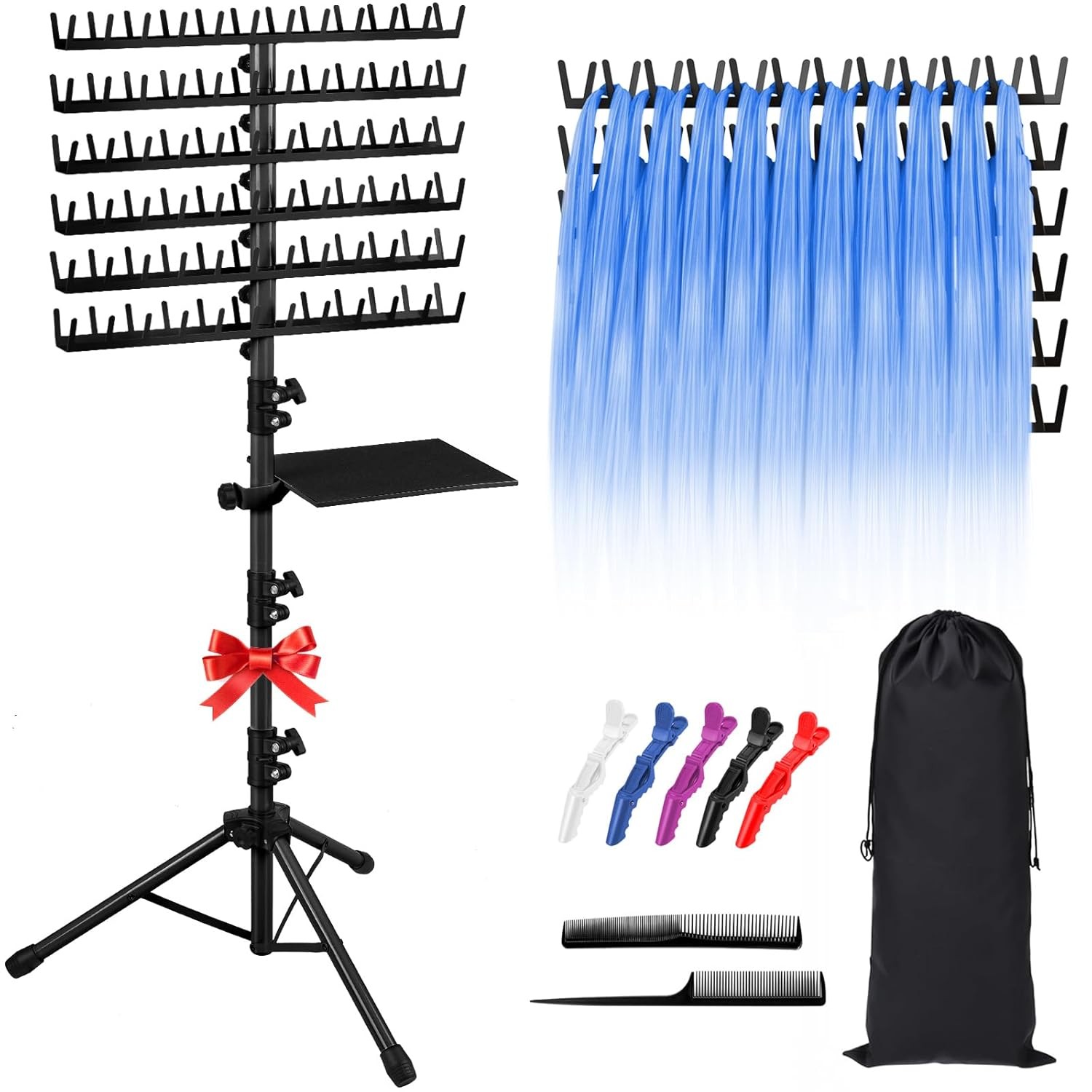 Portable Hair Braiding Rack Height Adjustable 144 Pegs Extension Holder Display