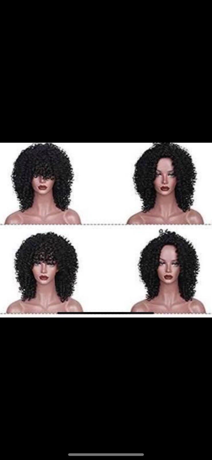 Curly Kinky Afro Wig 16” Natural Black Synthetic 1B#
