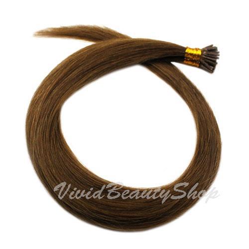 200 I Stick Glue Tip Micro Bead Straight Remy Human Hair Extensions Light Brown