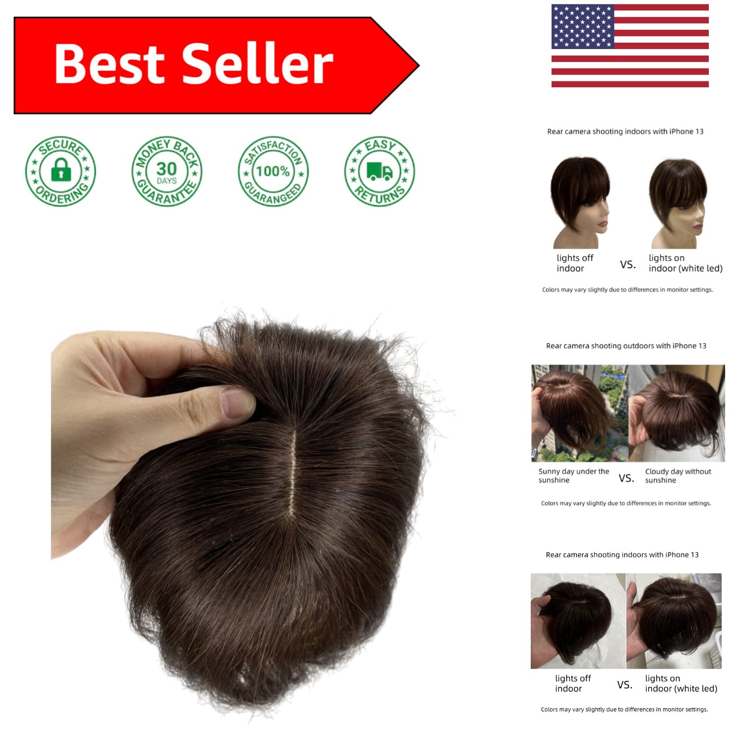 Realistic Human Hair Toppers with Glueless Clips – Custom Style Dark Brown