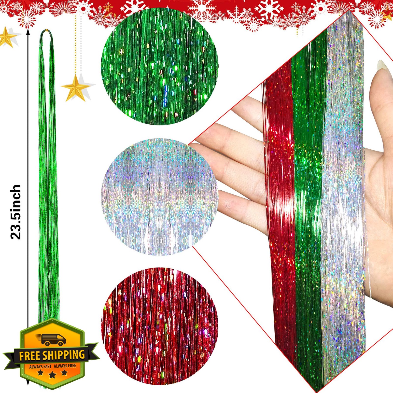 FEBSNOW Tinsel Hair Extensions Multi 3 Colors