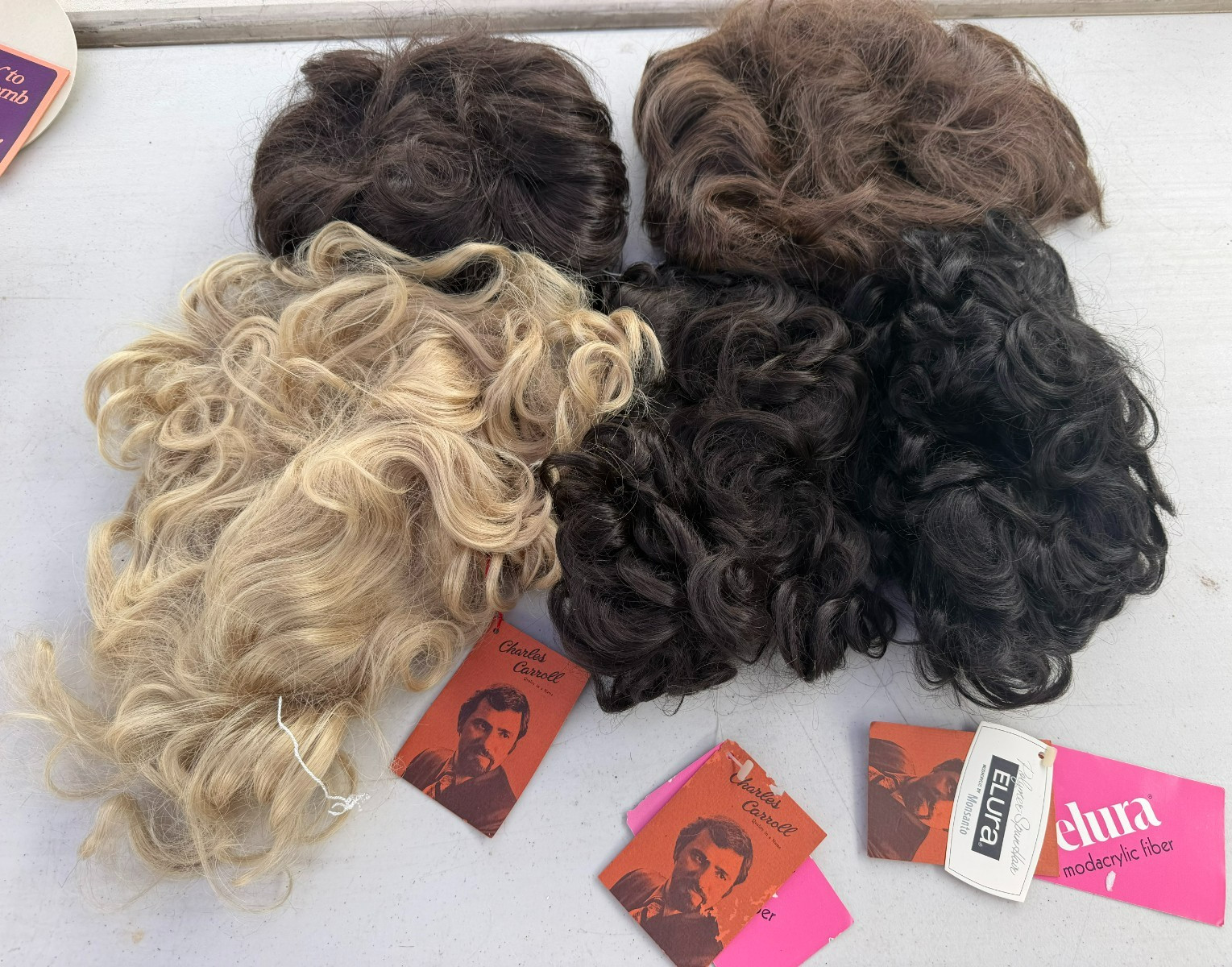 Lot of 5 Vintage Charles Carroll Elura Modacrylic Fiber Curly Wigs Brown Blond