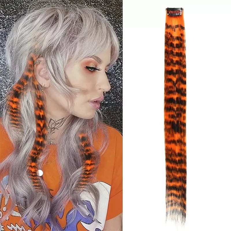 Colorful Stripe Synthetic Long Straight Clip In Hair Extensions For Daily Party