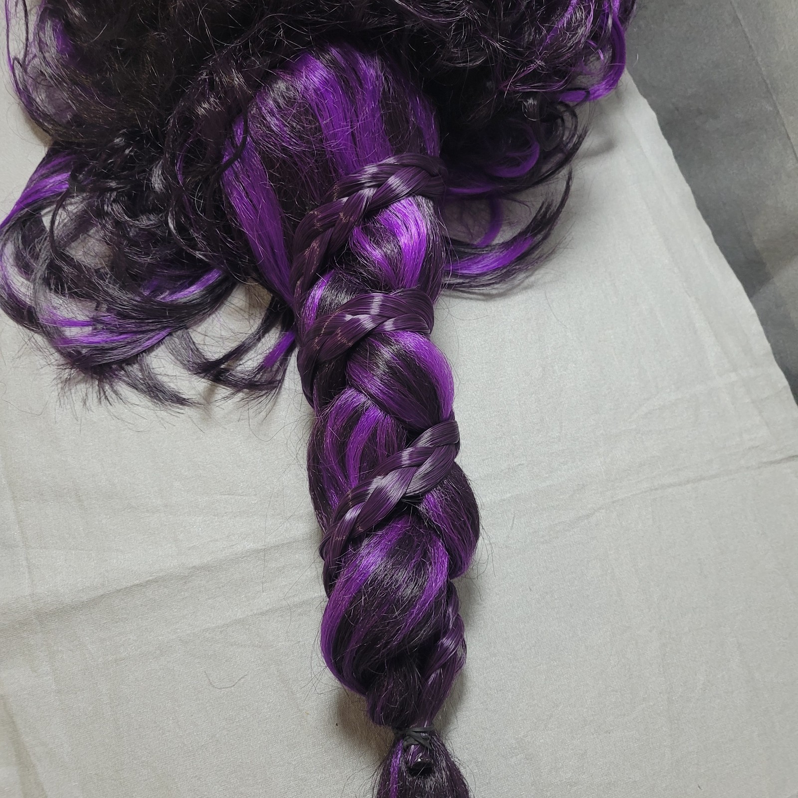Hocus Pocus Witch Wig Black Purple Braid Highlight Long Curly Cosplay Wavy