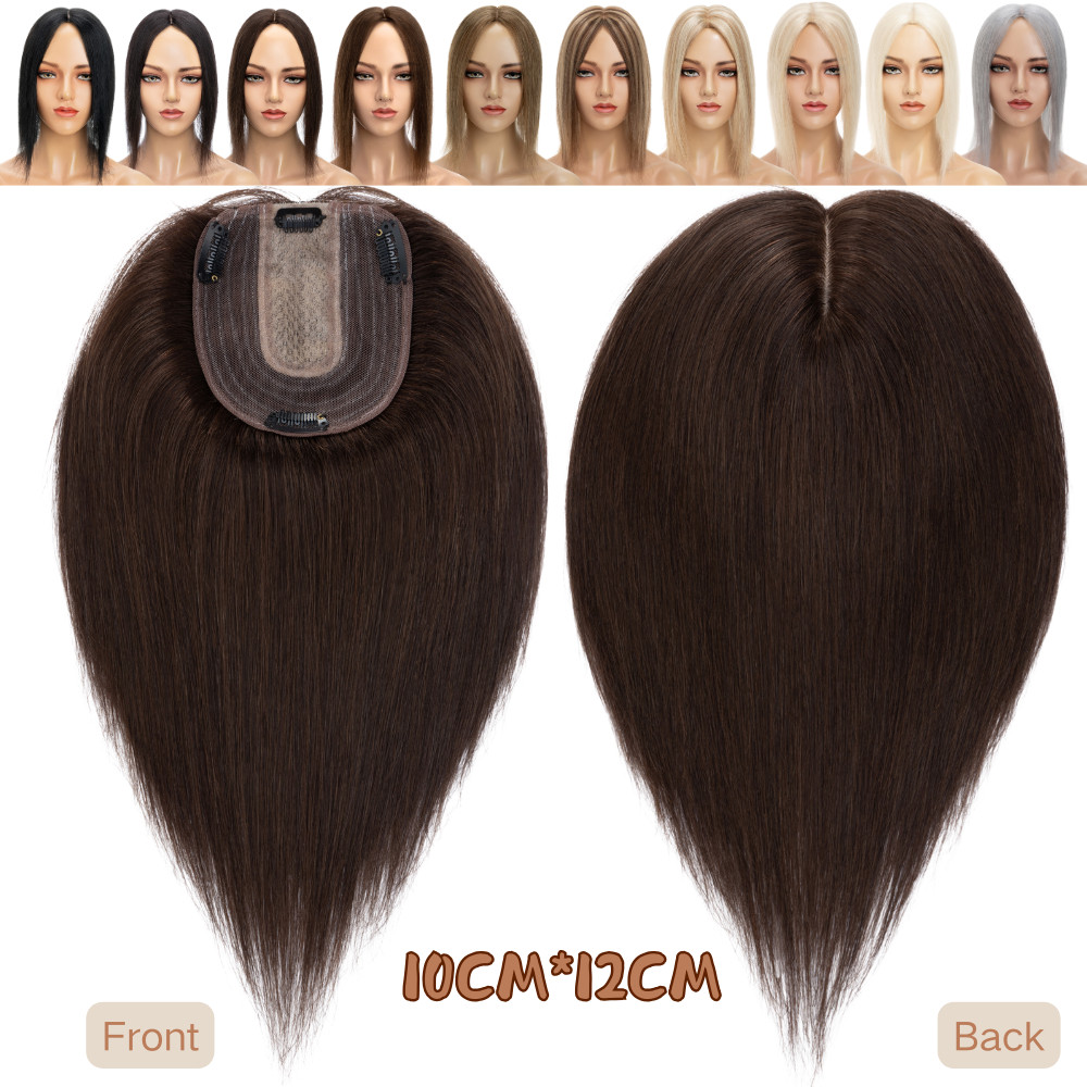 Women Topper REAL Human Hair Top Toupee Piece Clip in REMY MONO SILK Hairpieces