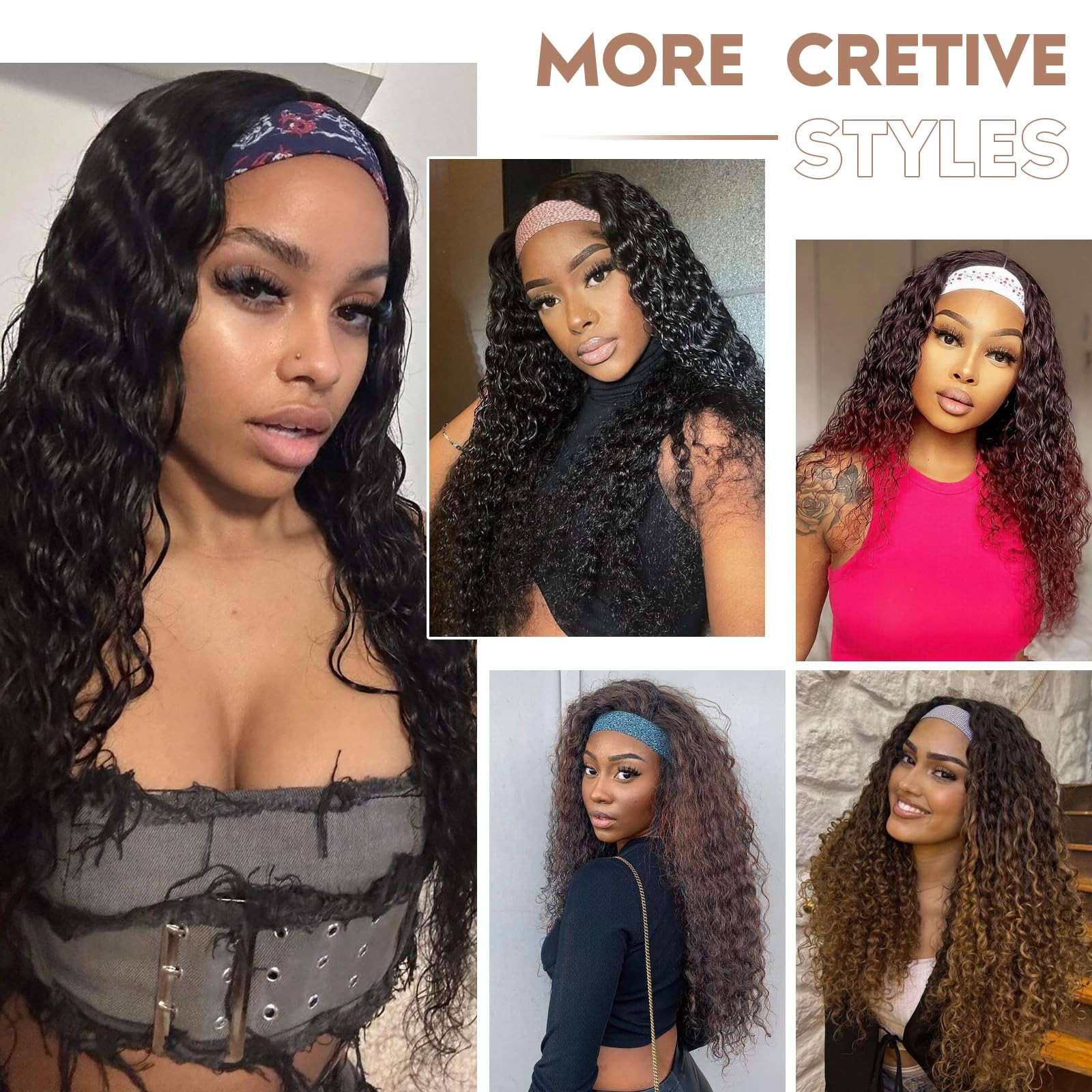 Curly Headband for , 20 Inch Wear and Go Glueless Wigs Deep Wave Half As Huma…