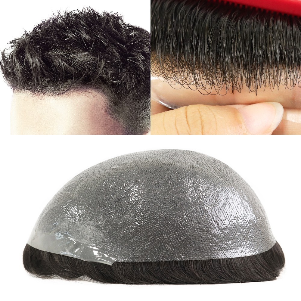 Toupee for Men Human Hair Replacement System 0.02mm Micro Thin Skin Hairpieces#2