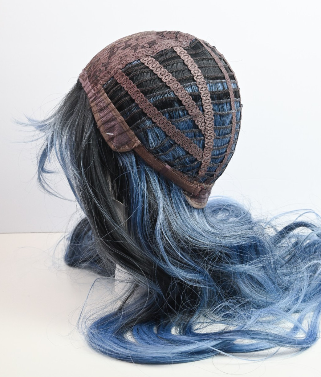 Black and Blue Wavy Wig for Women | Long 26″ Synthetic Hair with Bangs