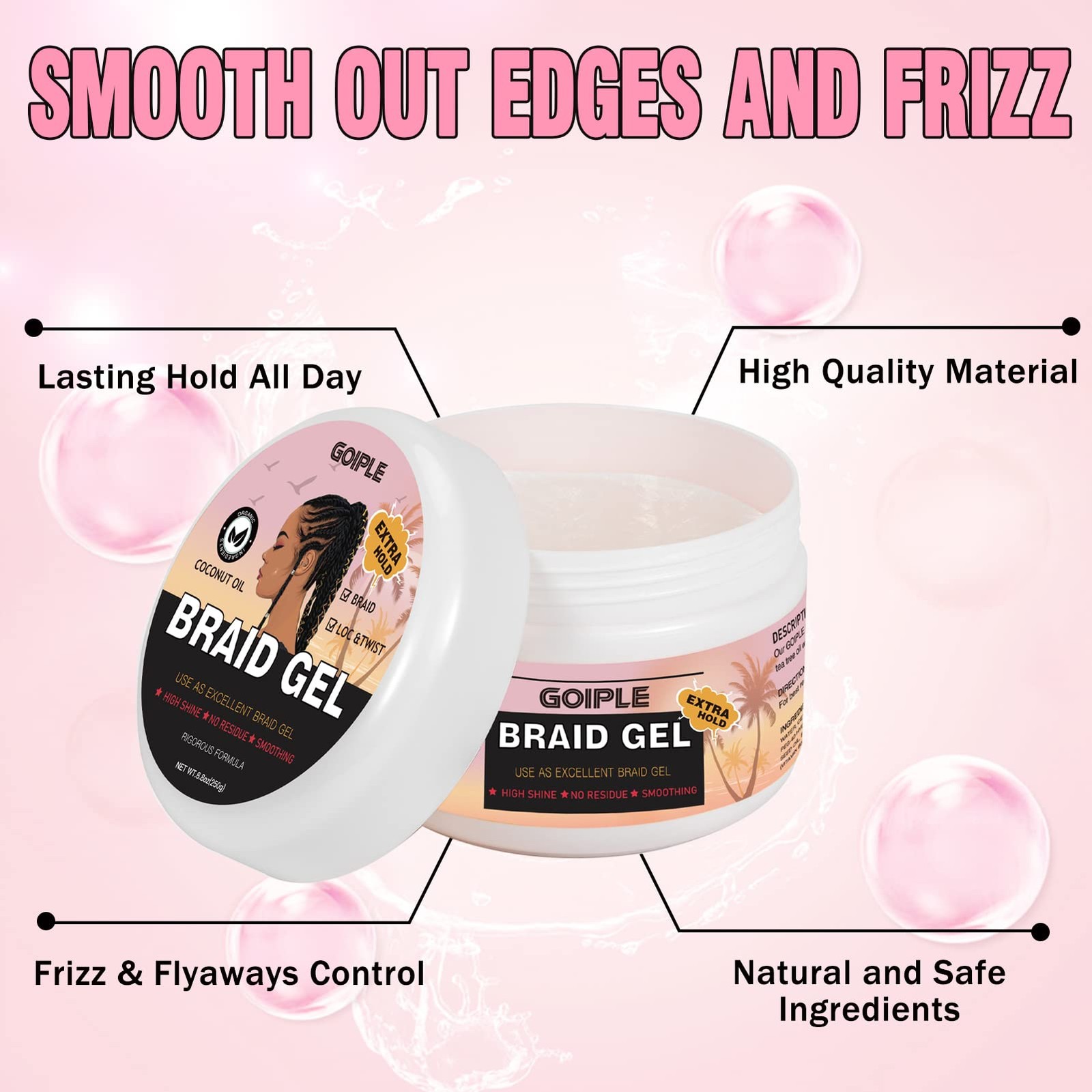 Braid Gel Good for Twist, Locs, Braids, Edge No Flake Extra Hold High Shine