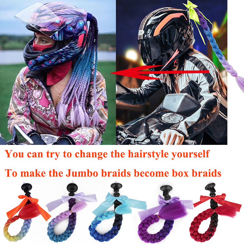 US 20 Inch Rainbow Motorcycle Motorbike Helmet Braids Ponytail With Suction Cup