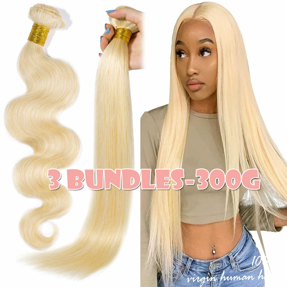 Straight Body Wave Blonde Virgin Human Hair Bundles OR Closure Extensions Indian
