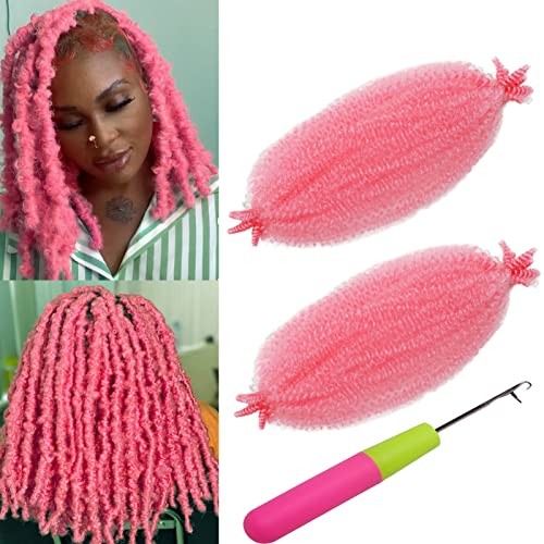 12 Inch Pink Spring Twist Hair 2 Packs Springy Afro Twist Hair 12IN-2PACK PINK