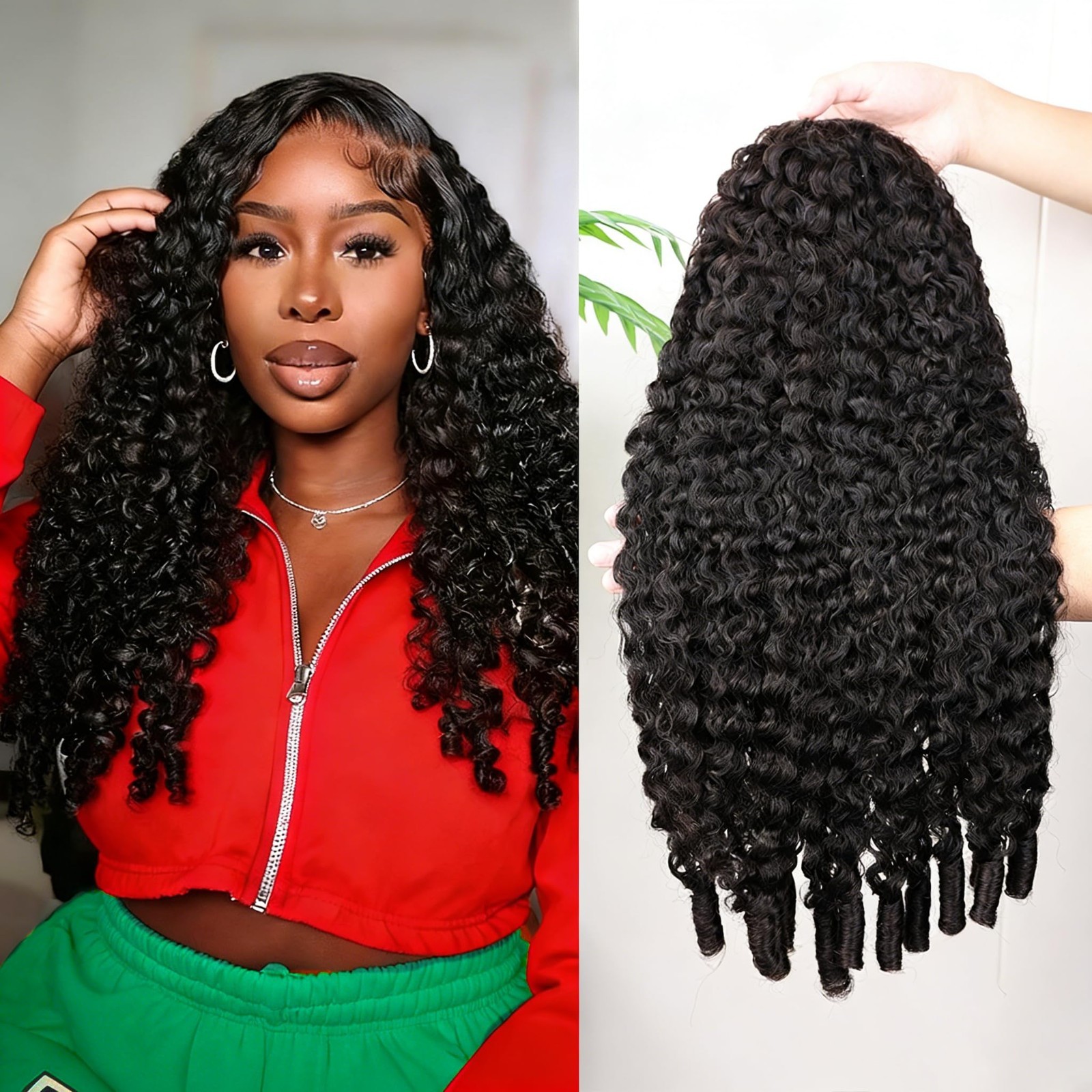 Curly Half Wig Human Hair 20″ Glueless Kinky Curly 200% Density Clip-In Drawstri