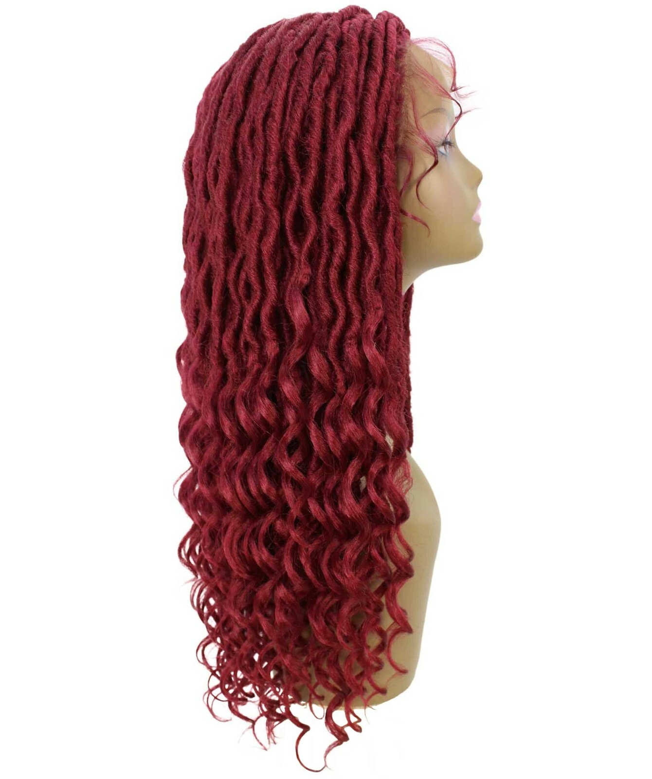 LUXLUXE Andrea 4×4 Curly Long 4X4 Hand Tied Lace Braid Burgundy Wig