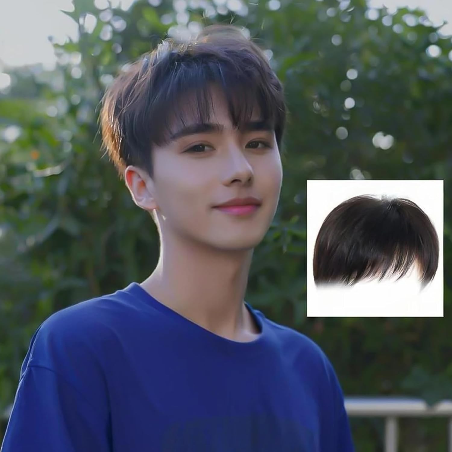 Men’s Straight Short Black Wigs Hair Pieces Short Wig w/ Bangs Clip-On Daily USA