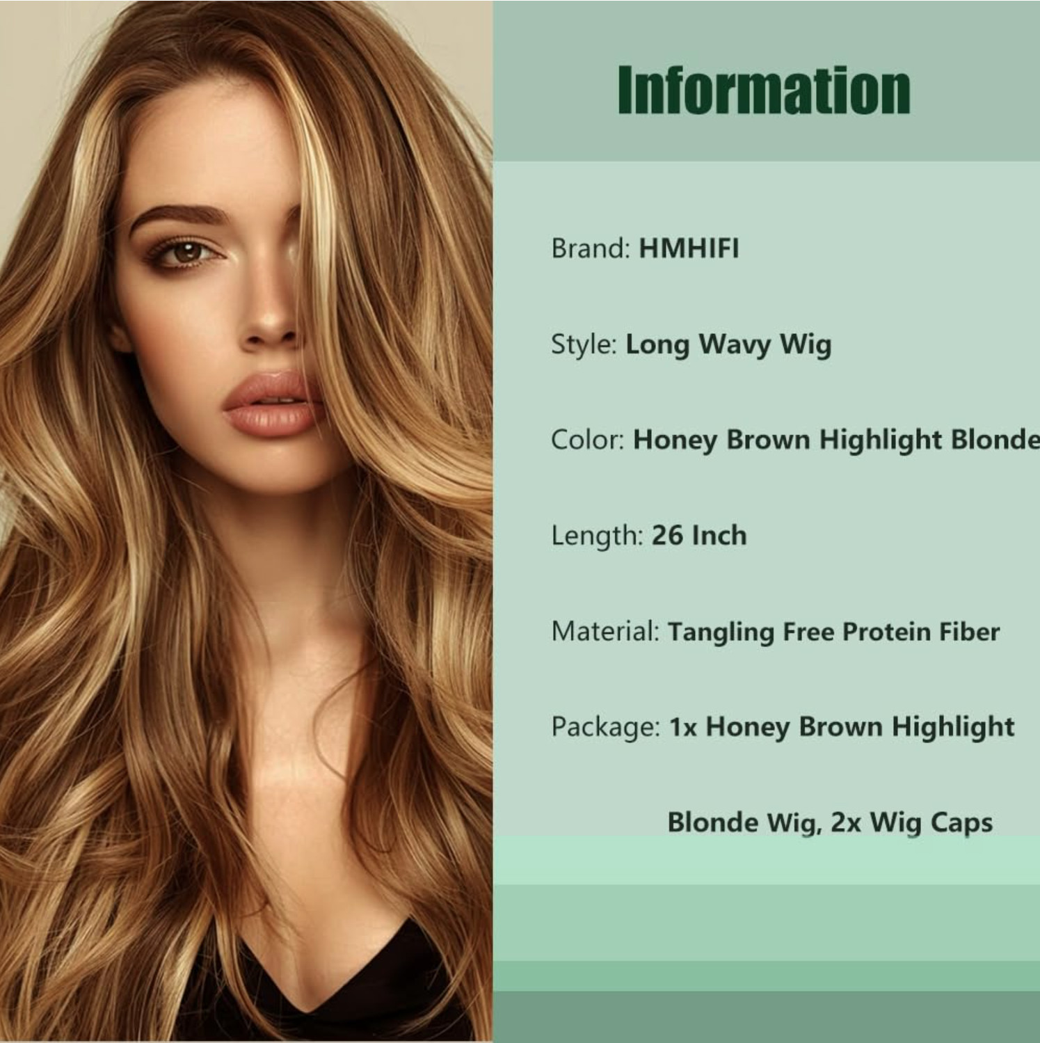 Long Honey Blonde Highlights Wig Women 26″ Wavy Curly Synthetic Heat Resistant