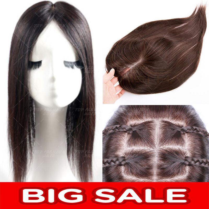 100% Human Remy Topper Hair Hairpiece Clip in Wiglet Women Mono Silk Base 130%