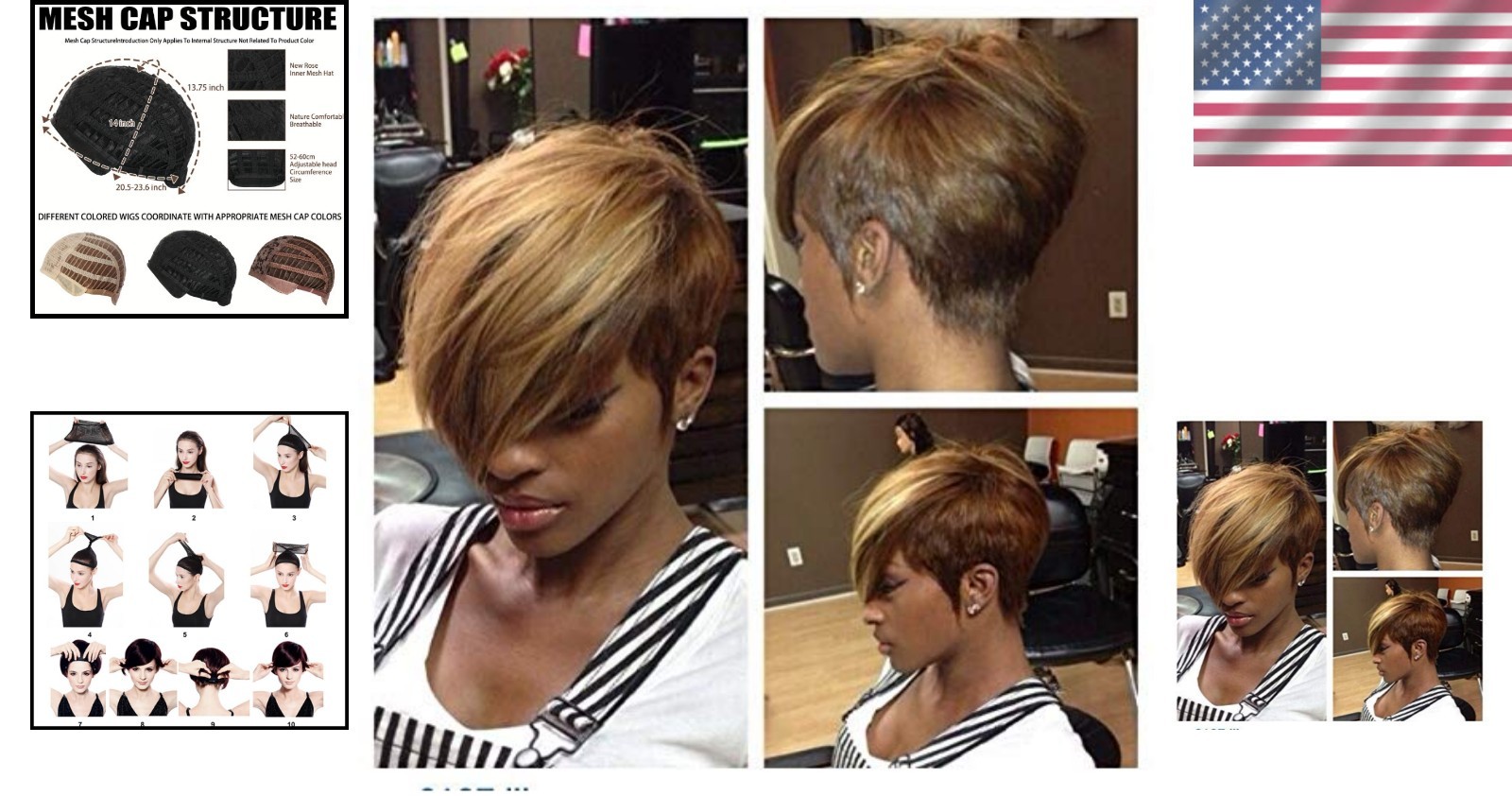 Stylish Mixed Blonde Brown Bangs Pixie Wig for Women – Comfortable & Adjustable