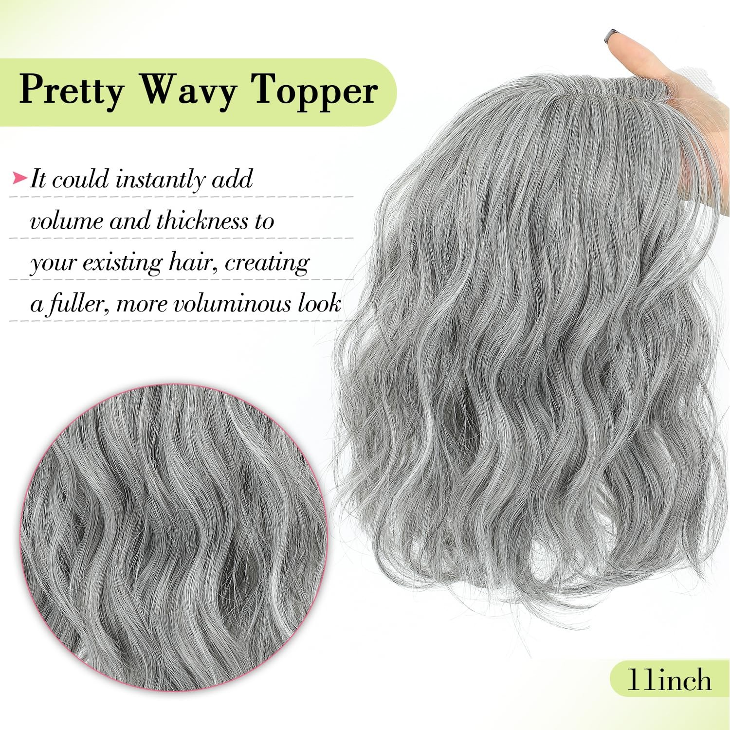 11 Inch Short Wavy Salt and Pepper Hair Topper for Women with Thinning Hair, …